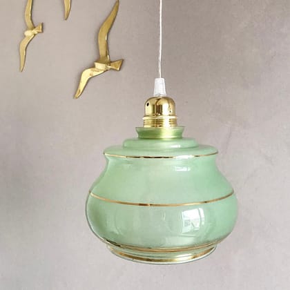 Vintage glazen hanglamp Green Gold | Vintage Vedette
