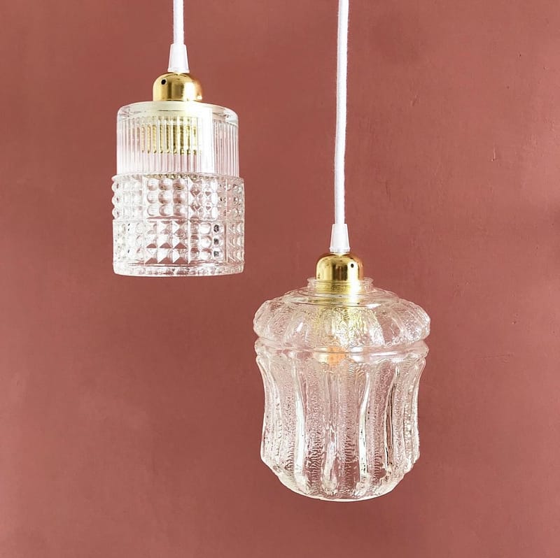 Vintage glazen hanglamp Blanco Jelly | Vintage Vedette
