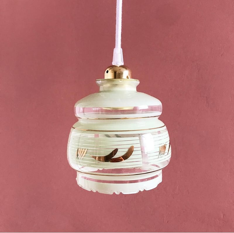 Vintage glazen hanglamp Minty Gold | Vintage Vedette