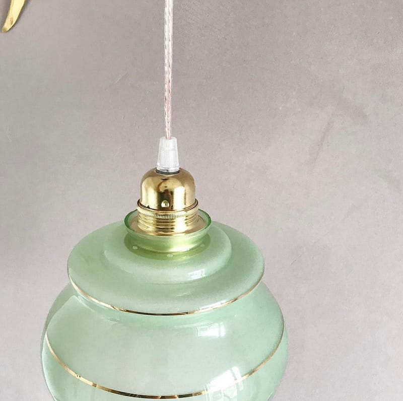 Vintage glazen hanglamp Green Gold | Vintage Vedette